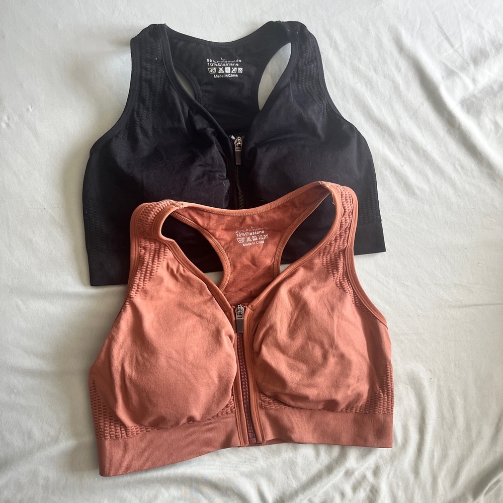 Black and Rust Zip-Up Sports Bras